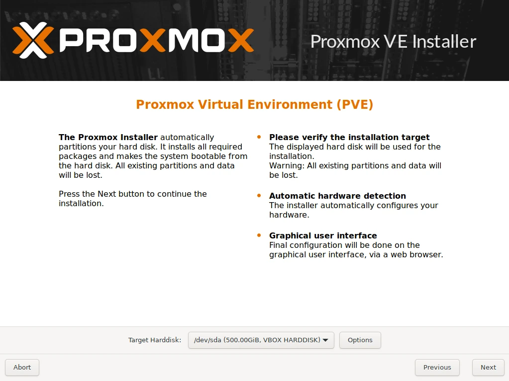 Proxmox installer target-disk selection